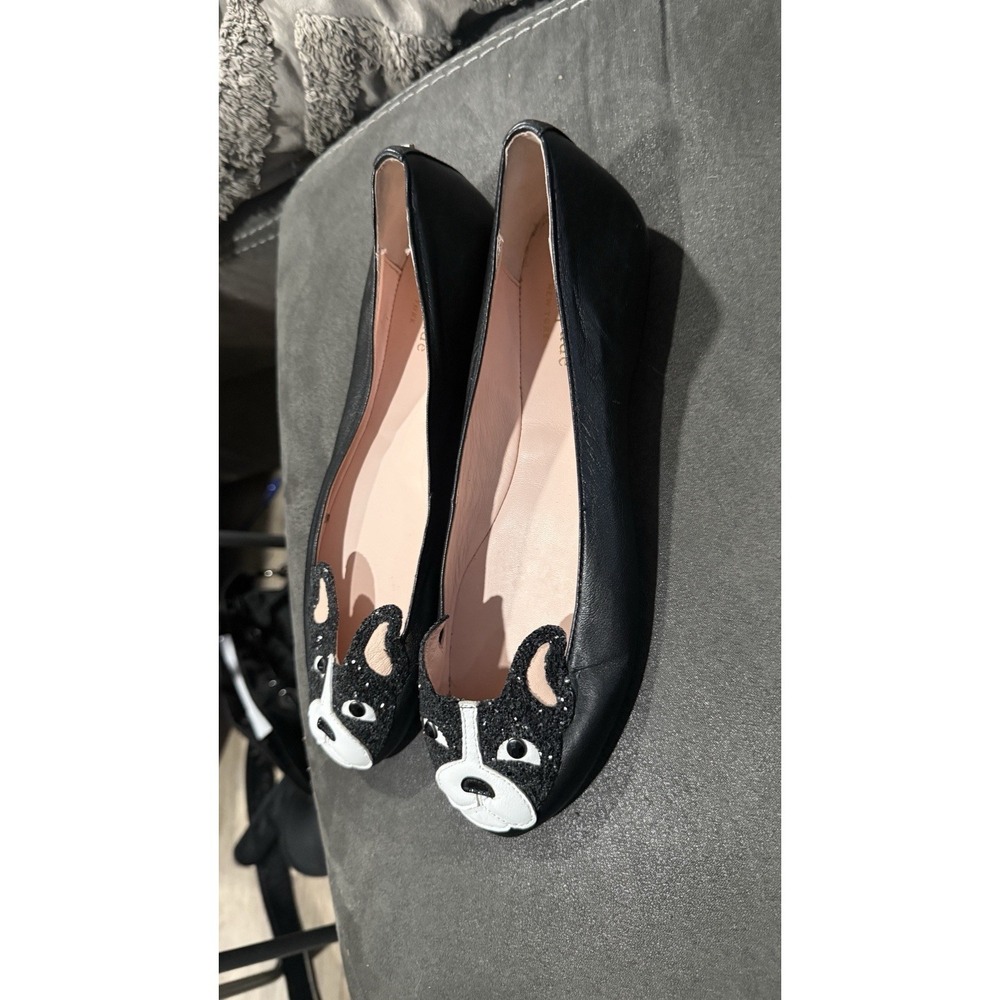 Kate Spade French Bulldog Sparkle Black Leather Ballet Flats Women's 8 - Picture 3 of 6